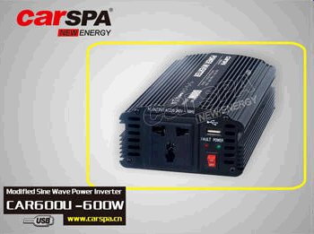 Napäťový menič Carspa CAR600U-122 12V/230V+USB 600W