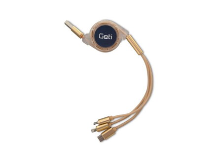 Kabel USB 3v1 samonavíjací Geti GCU 05 zlatý