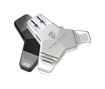 Viking USB Flash disk 3.0 4v1 s koncovkou Lightning/Micro USB/USB/USB-C, 64 GB, stříbrná