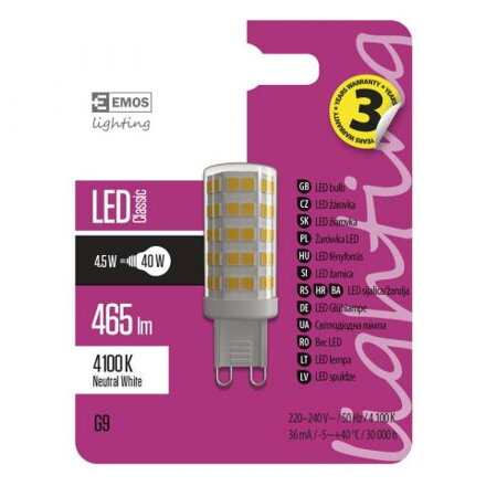 Emos LED žiarovka ZQ9541 4,5W G9 465lm 4100K