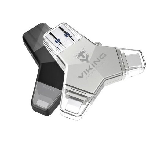 Viking USB Flash disk 3.0 4v1 s koncovkou Lightning/Micro USB/USB/USB-C, 64 GB, stříbrná Viking USB Flash disk 3.0 4v1 s koncovkou Lightning/Micro USB/USB/USB-C, 64 GB, stříbrná