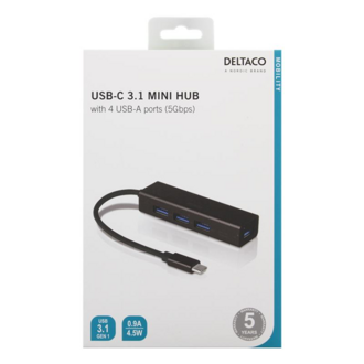 DELTACO USBC-HUB12, USB Type C Hub 4x USB 3.1 Gen1