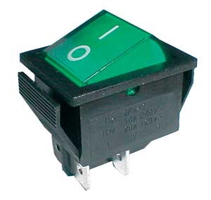 Přepínač kolébkový  2pol./4pin  ON-OFF 250V/15A pros. zelený