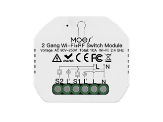 Smart ovládač osvetlenia MOES MS-104B 2-kanálový WiFi/RF/Bluetooth Tuya