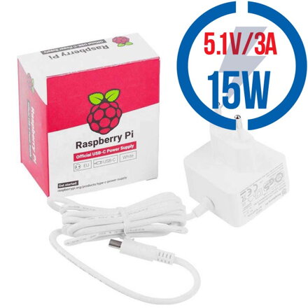 RASPBERRY USB-C adaptér Raspberry Pi 4B 3A biely