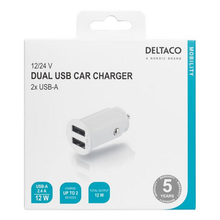 DELTACO USB-CAR125, Autonabíjačka 2x USB 2.0, bi