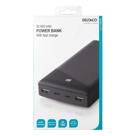 DELTACO PB-C1002, Powerbank 30000mAh, C čierna
