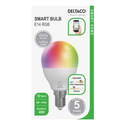 DELTACO SH-LE14G45RGB, SMART Led žiarovka, E14
