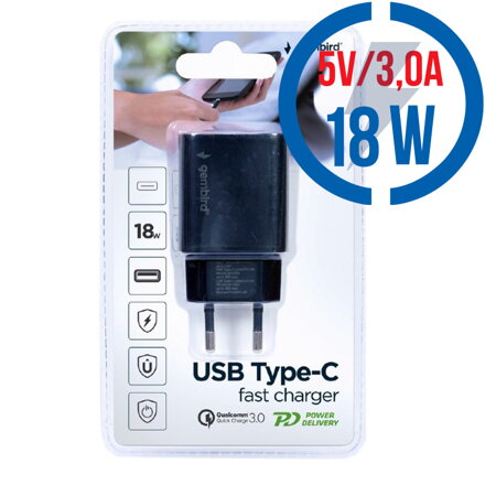 GEMBIRD TA-UQC3-03, Rýchlonabíjačka, 18W, USB C