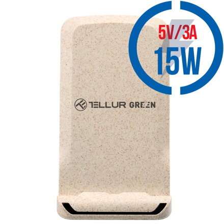 TELLUR Green, Bezdrôtová Qi nabíjačka, 15W, cream