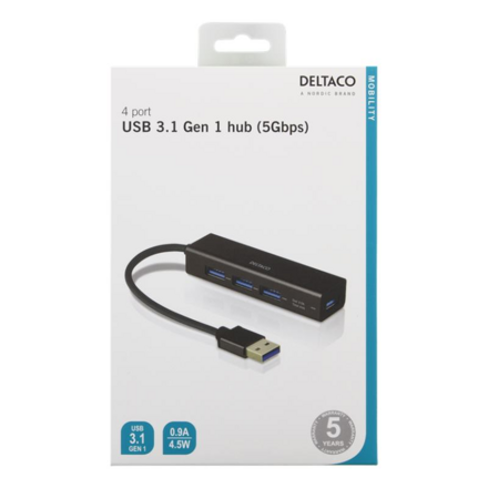 DELTACO UH-487, USB Hub, 4x USB Type A, čierny