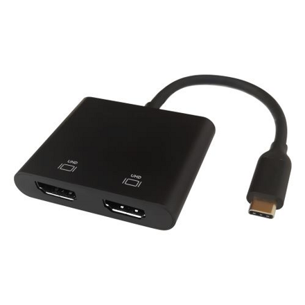 DELTACO Adaptér USB Type C/2x HDMI, čierny