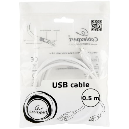 KABEL USB A - MicroB 0.5m biely