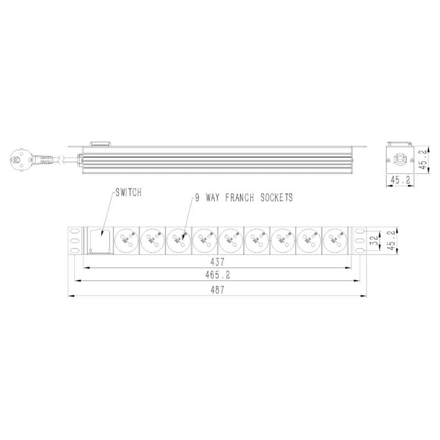 GEMBIRD EG-PDU-9F2F, Rozvodný panel, 9x FR, 1U