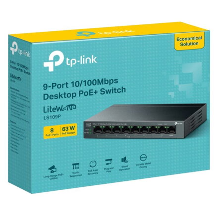 TP-Link LS109P, Switch 9-Port/100Mbps/Desk/PoE+