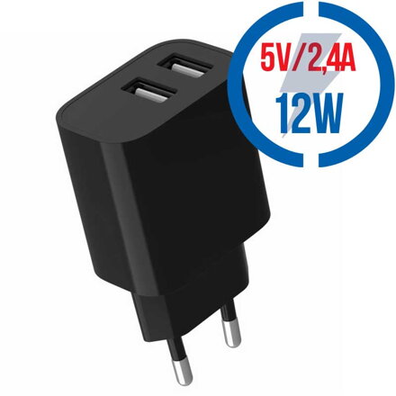 GEMBIRD TA-UC-2A12-01, Nabíjačka, 2x USB-A, 12W, č