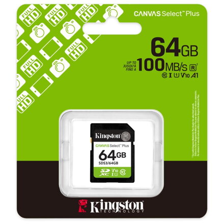 KINGSTON Canvas Select+ SD karta, 64 GB, 100MB/s