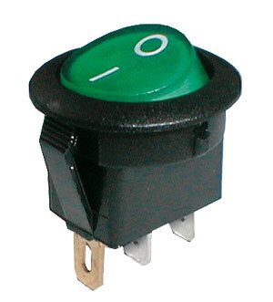 Přepínač kolébkový kul. pros.  2pol./3pin  ON-OFF 250V/6A zelený