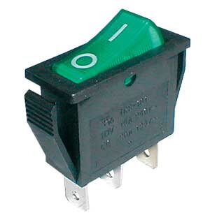 Přepínač kolébkový    2pol./3pin  ON-OFF 250V/15A pros. zelený