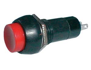 Přepínač tlačítko kul.  OFF-(ON) 250V/1A červené