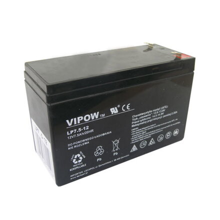 Baterie olověná  12V/ 7.5Ah  VIPOW (7,2Ah) bezúdržbový akumulátor