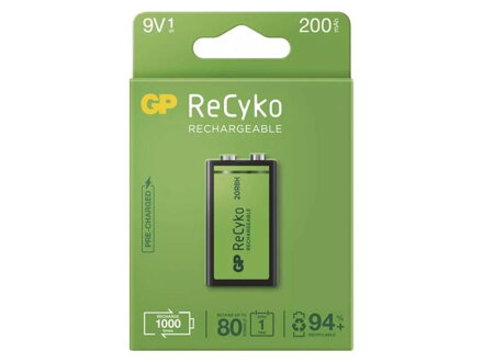 Batéria 6F22 nabíjecí 9V/200mAh GP Recyko