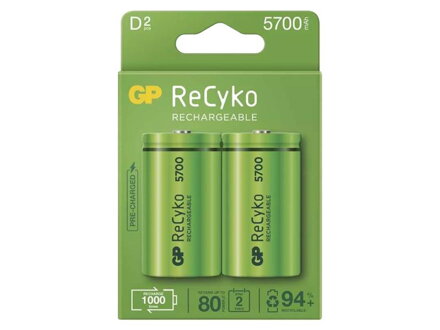 Batérie D (R20) nabíjacie 1,2V/5700mAh GP Recyko  2ks