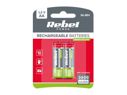 Batéria AA (R06) nabíjací 1,2V/2600 mAh REBEL blister