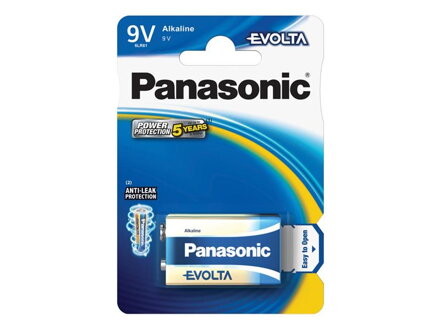 Baterie 6F22 (9V) alkalická PANASONIC Evolta 6LR61 1BP