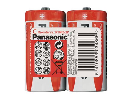 Baterie R14 (C) Red  zinkouhlíková, PANASONIC 2S