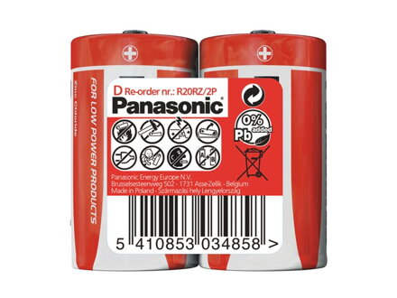 Baterie R20 (D) Red  zinkouhlíková, PANASONIC 2S