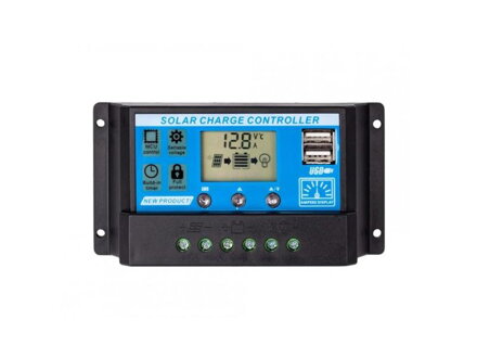 Solárny regulátor PWM 12-24V/20A+USB pre Pb batérie, LiFePO4, Li-ion