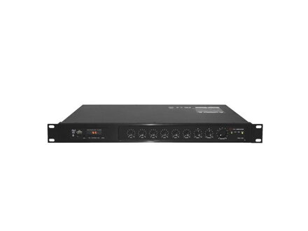 Zosilňovač SHOW PAX-120, rack, 120W/4Ω/70V/100V, 5 kanálový zmiešavač
