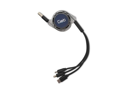Kábel USB 3v1 samonavíjací Geti GCU 01 čierny