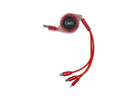 Kábel USB 3v1 samonavíjací Geti GCU 02 červený