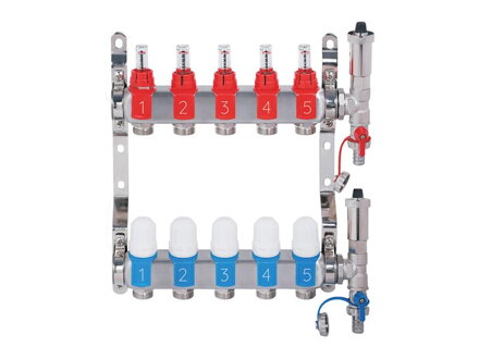 Nerezový rozdeľovač hranatý s automatickým odvzdušnením - 5 cestný