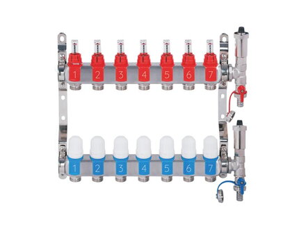 Nerezový rozdeľovač hranatý s automatickým odvzdušnením - 7 cestný