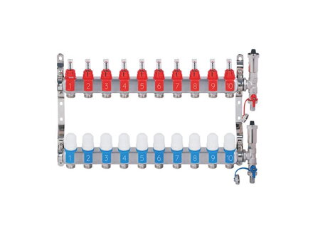 Nerezový rozdeľovač hranatý s automatickým odvzdušnením - 10 cestný