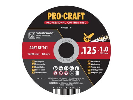Kotúč rezný PROCRAFT 125x1.0mm