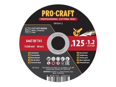 Kotúč rezný PROCRAFT 125x1.2mm