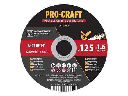 Kotúč rezný PROCRAFT 125x1.6mm