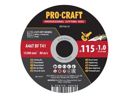 Kotúč rezný PROCRAFT 115x1.0mm