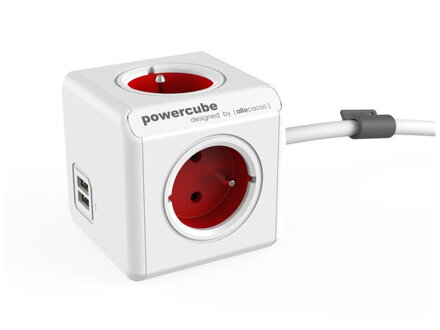 Zásuvka PowerCube EXTENDED USB s káblom 1.5m červená