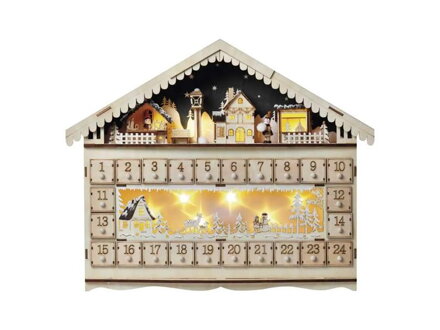 Dekorácia vianočná EMOS DCWW01 drevená - LED adventný kalendár, 40x50 cm