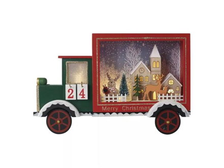 Dekorácia vianočná EMOS DCWW32 drevená - LED adventný kalendár, auto, 20x30,5 cm