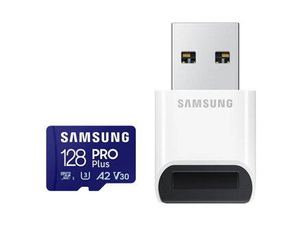 Karta pamäťová SAMSUNG PRO Plus microSDXC 128 GB U3 A2 V30 s čítačkou
