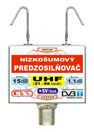 Anténní zesilovač DVB-T UHF 5V 15dB  F