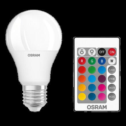 OSRAM LED žiarovka E27 9,4 W RGBW / 2700K matná, diaľkový ovládač, teplá biela