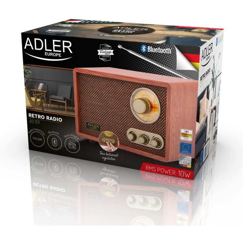 ADLER AD 1171, FM Rádio v RETRO štýle s Bluetooth ADLER AD 1171, FM Rádio v RETRO štýle s Bluetooth