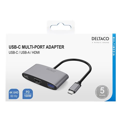 DELTACO USBC-HDMI22, Adaptér USB-C/HDMI, 4K@60Hz